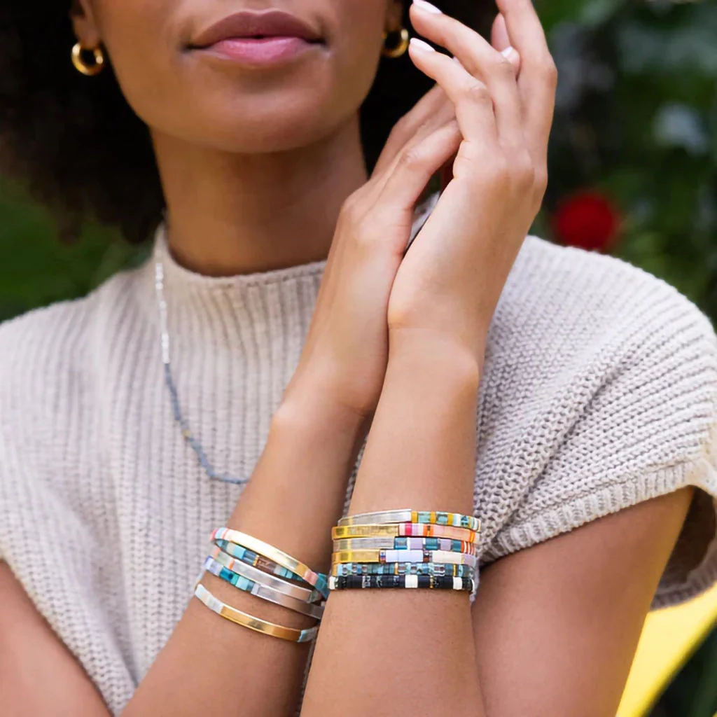 Scout Curated Wears : Good Karma Miyuki Bracelet - "One Of A Kind" - Mint/Peach/Gold - Image 4