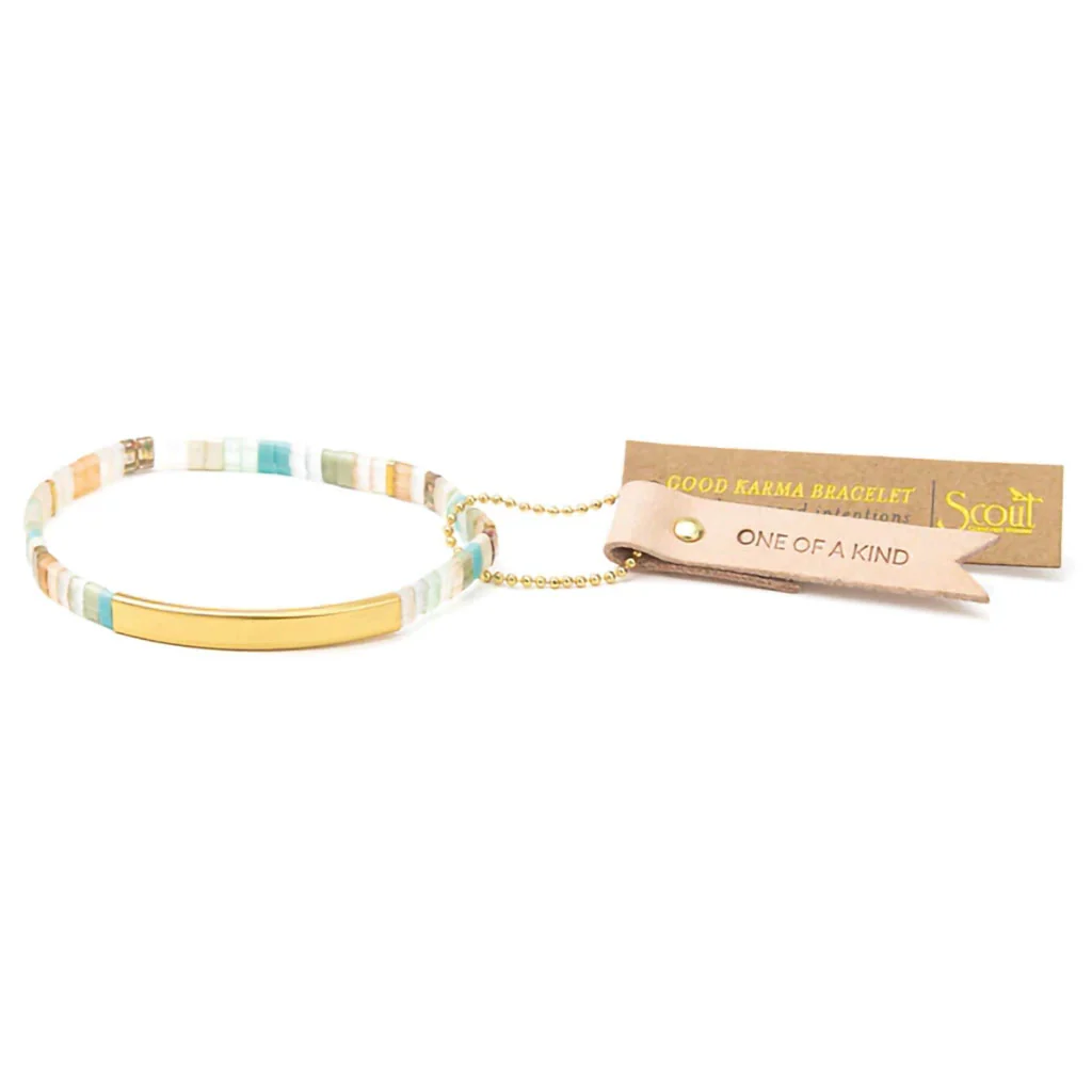 Scout Curated Wears : Good Karma Miyuki Bracelet - "One Of A Kind" - Mint/Peach/Gold - Image 7