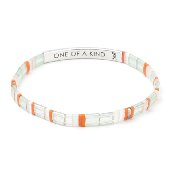 Scout Curated Wears : Good Karma Miyuki Bracelet "One Of A Kind" - Mist/Salmon/Silver - Image 2