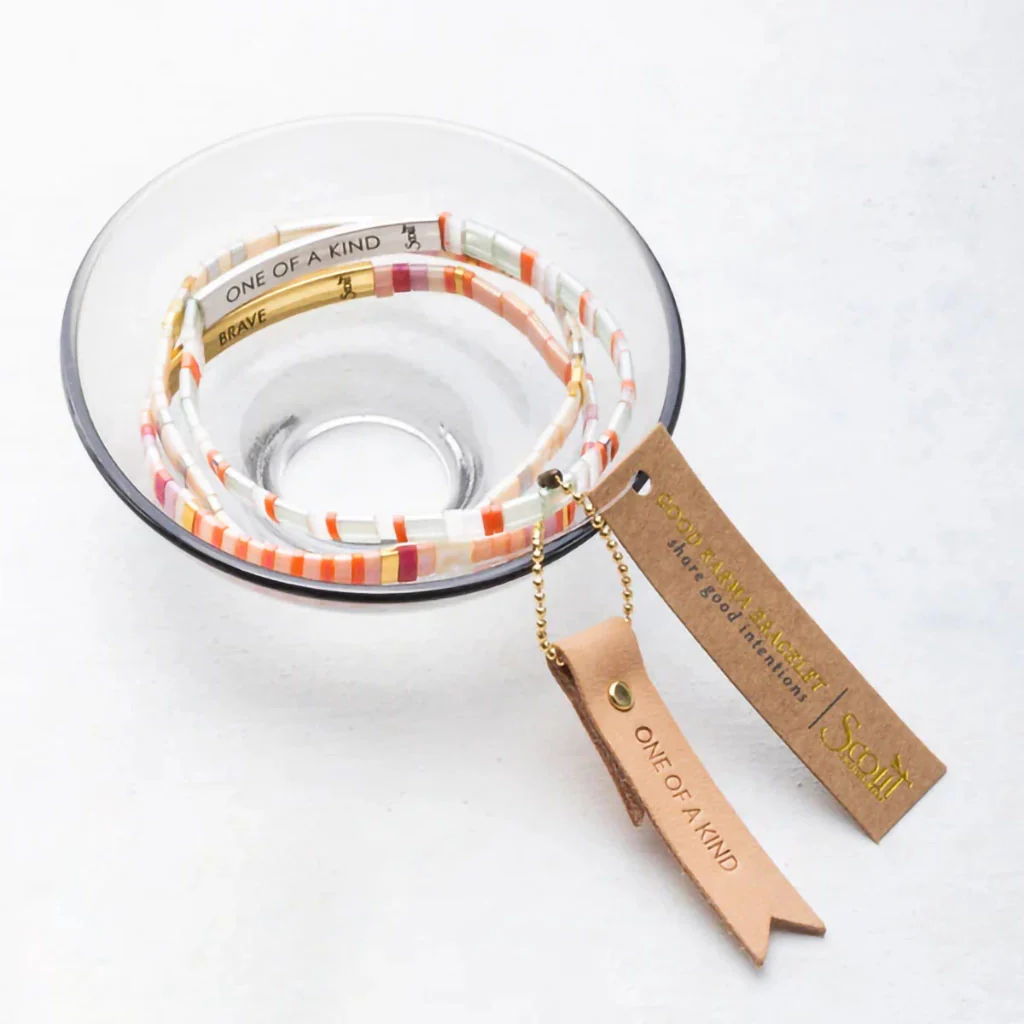 Scout Curated Wears : Good Karma Miyuki Bracelet "One Of A Kind" - Mist/Salmon/Silver - Image 4