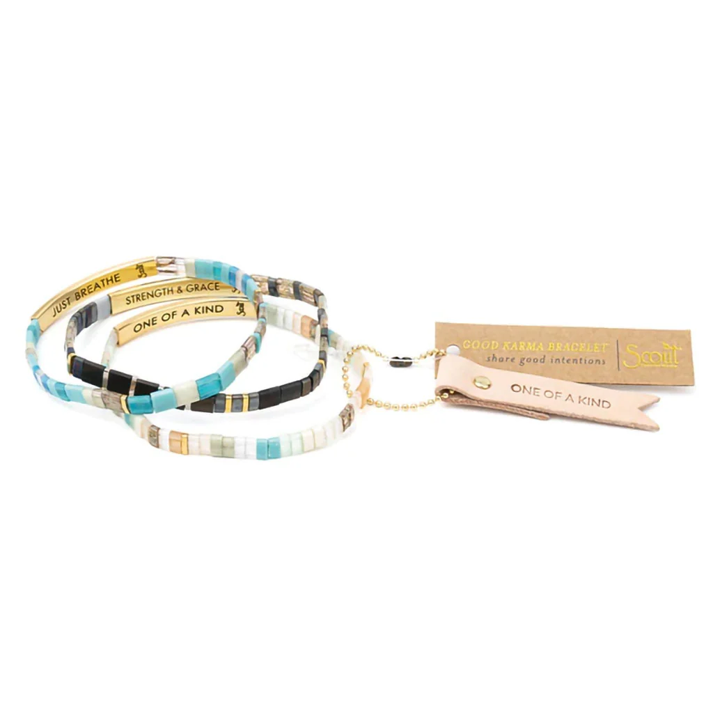 Scout Curated Wears : Good Karma Miyuki Bracelet "One Of A Kind" - Mist/Salmon/Silver - Image 6