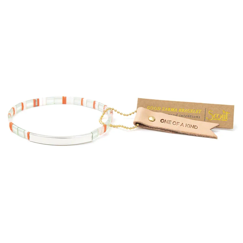 Scout Curated Wears : Good Karma Miyuki Bracelet "One Of A Kind" - Mist/Salmon/Silver - Image 7