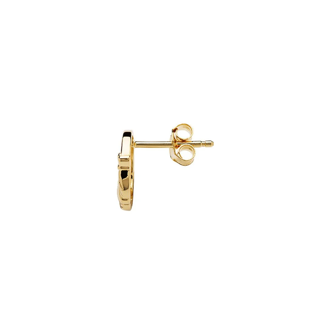 Shanore : 14KT Gold Vermeil Stud Claddagh Earrings Adorned with White Cubic Zirconias - Image 3