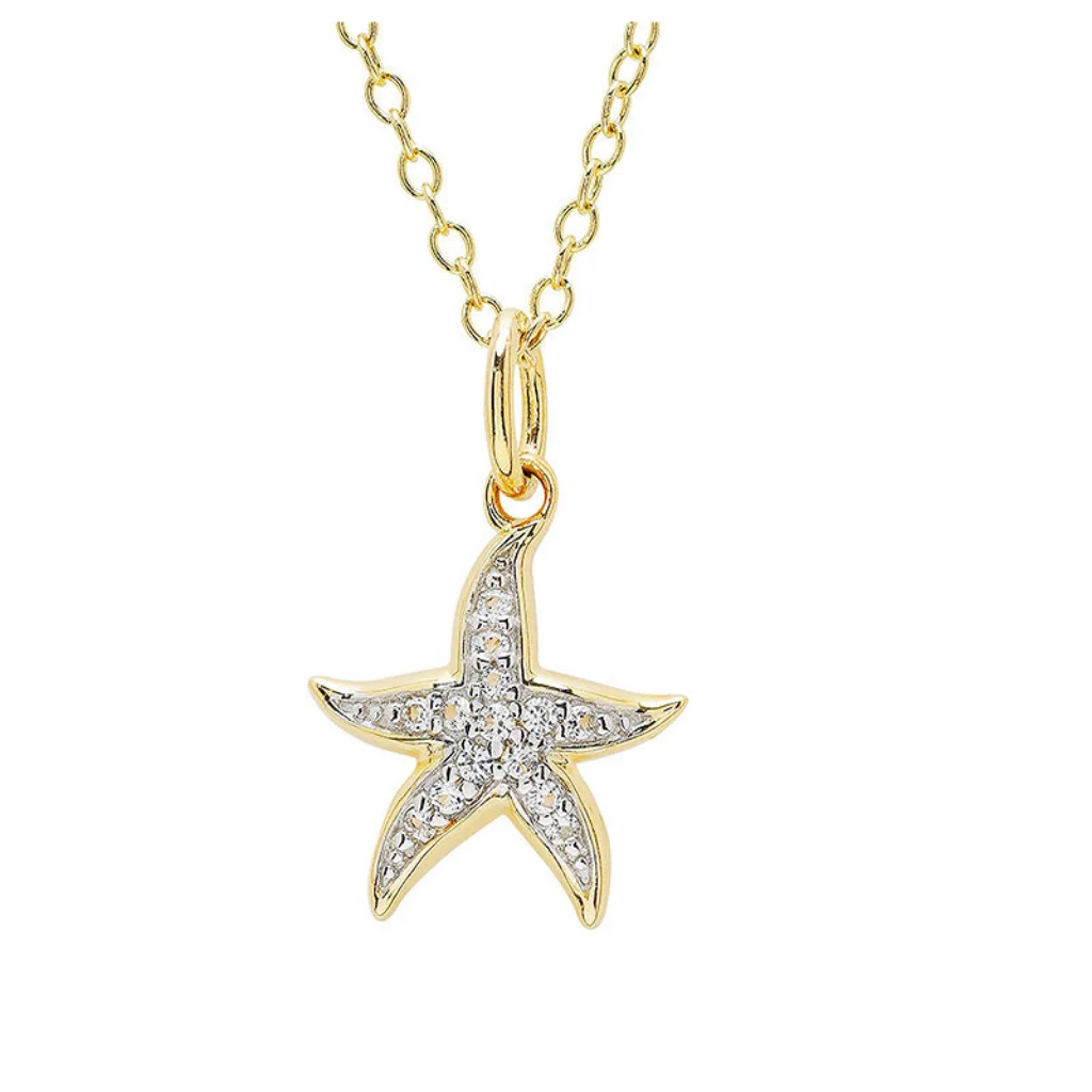 Shanore : 14kt Gold Vermeil white Sapphire Star Fish Necklace
