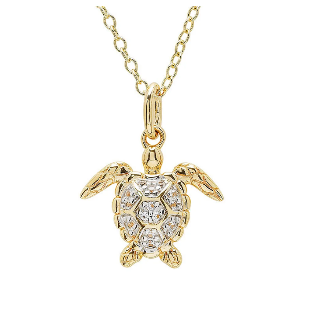 Shanore : 14kt Gold Vermeil white Sapphire Turtle Necklace