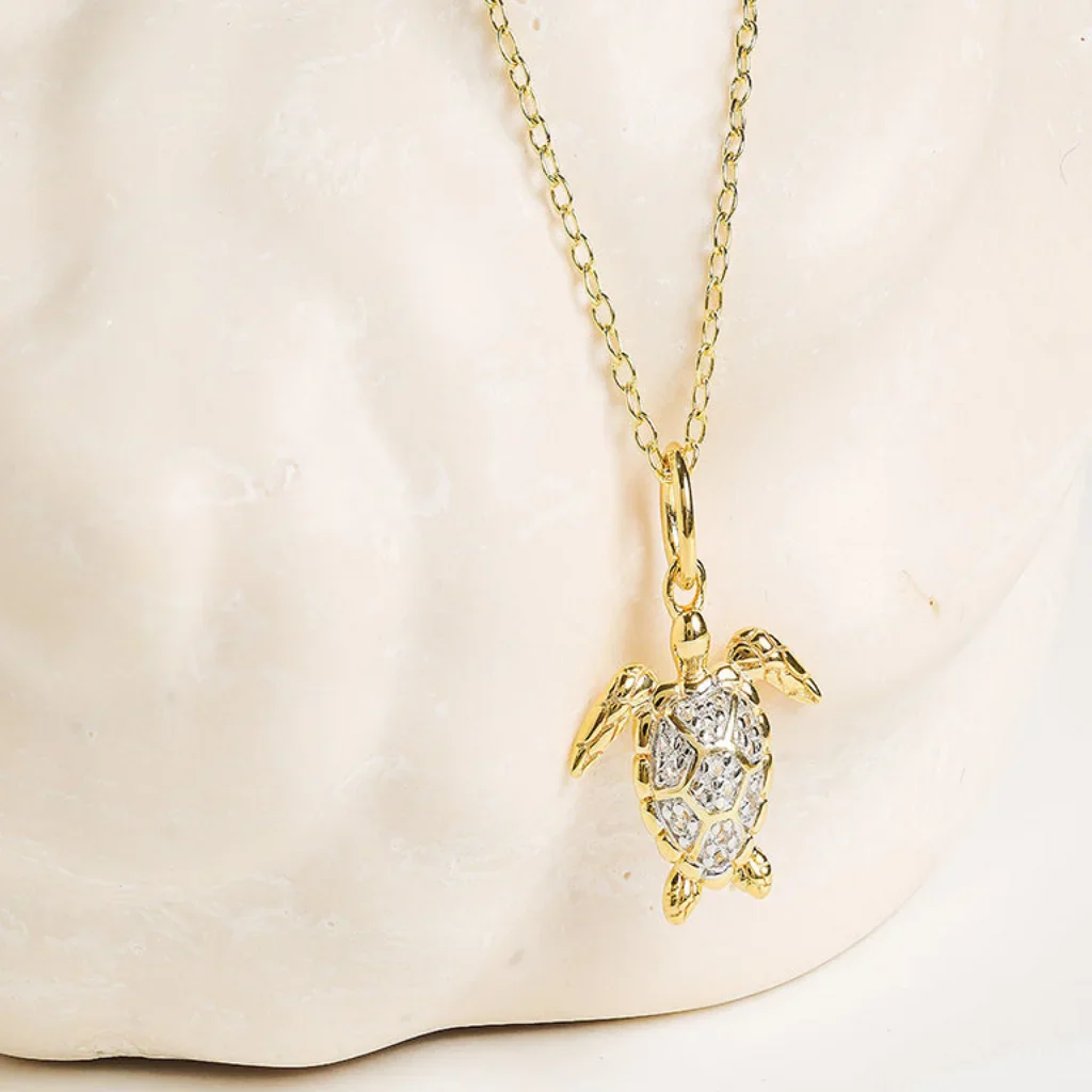 Shanore : 14kt Gold Vermeil white Sapphire Turtle Necklace - Image 3