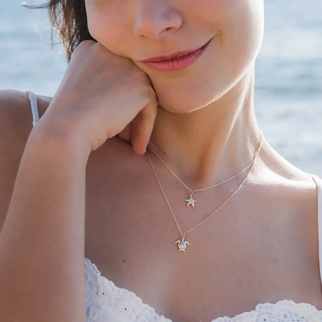 Shanore : 14kt Gold Vermeil white Sapphire Turtle Necklace - Image 4