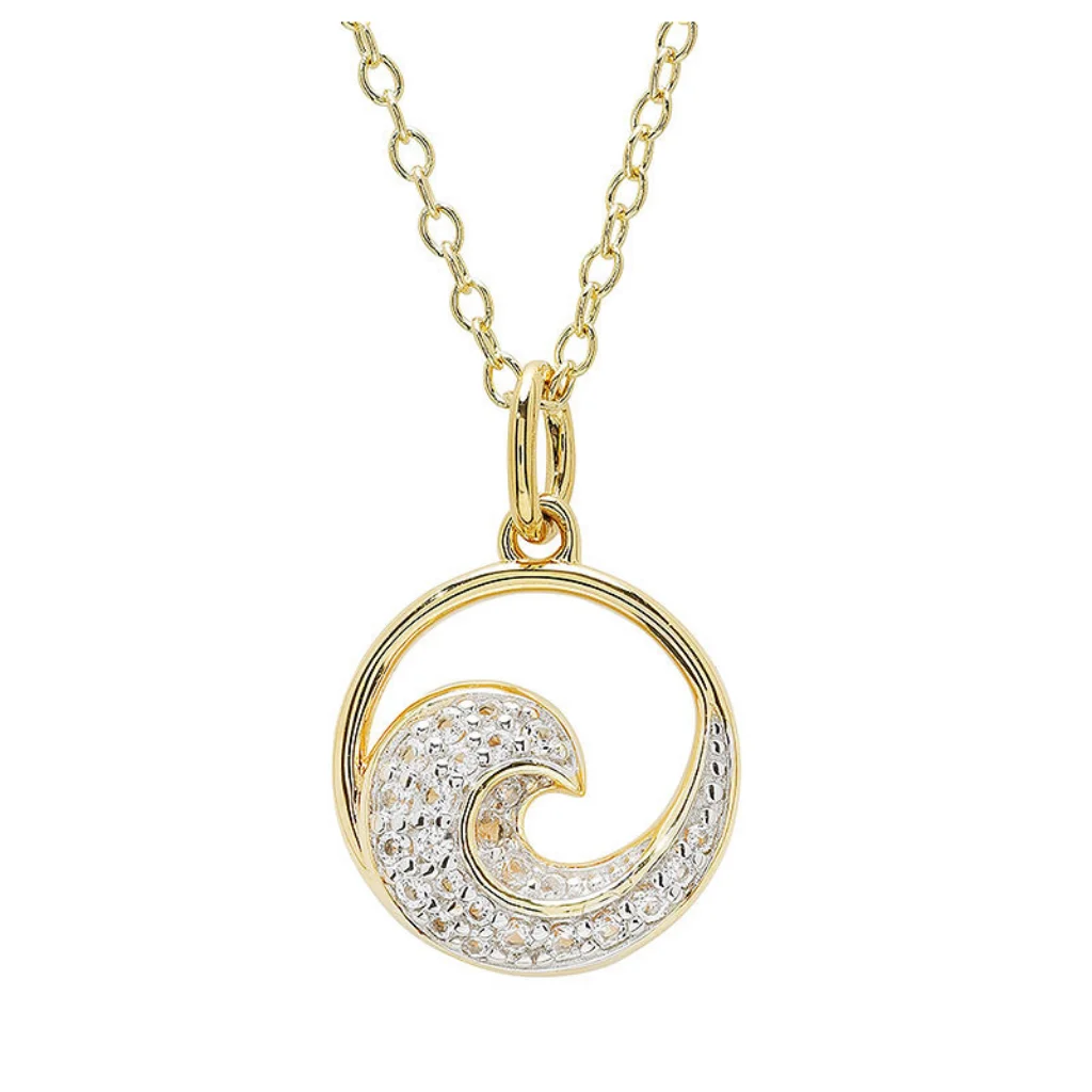 Shanore : 14kt Gold Vermeil white Sapphire Wave Necklace