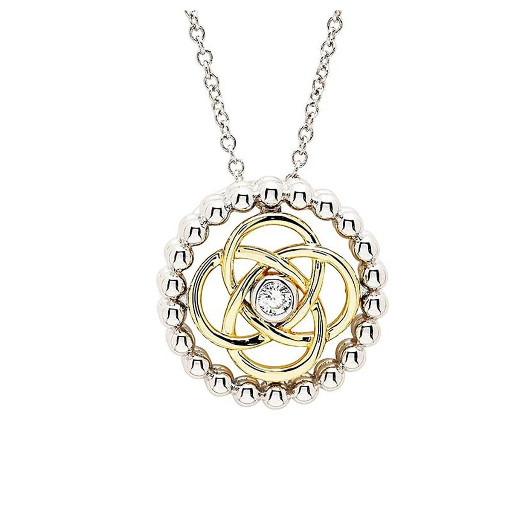 Shanore : Sterlin Silver CZ Celtic Knot Necklace with Gold Plate