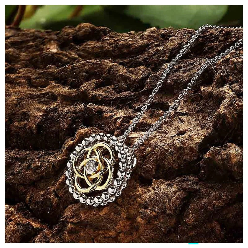 Shanore : Sterlin Silver CZ Celtic Knot Necklace with Gold Plate - Image 2