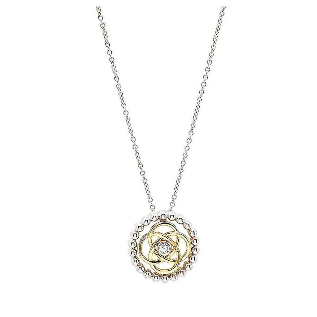 Shanore : Sterlin Silver CZ Celtic Knot Necklace with Gold Plate - Image 3