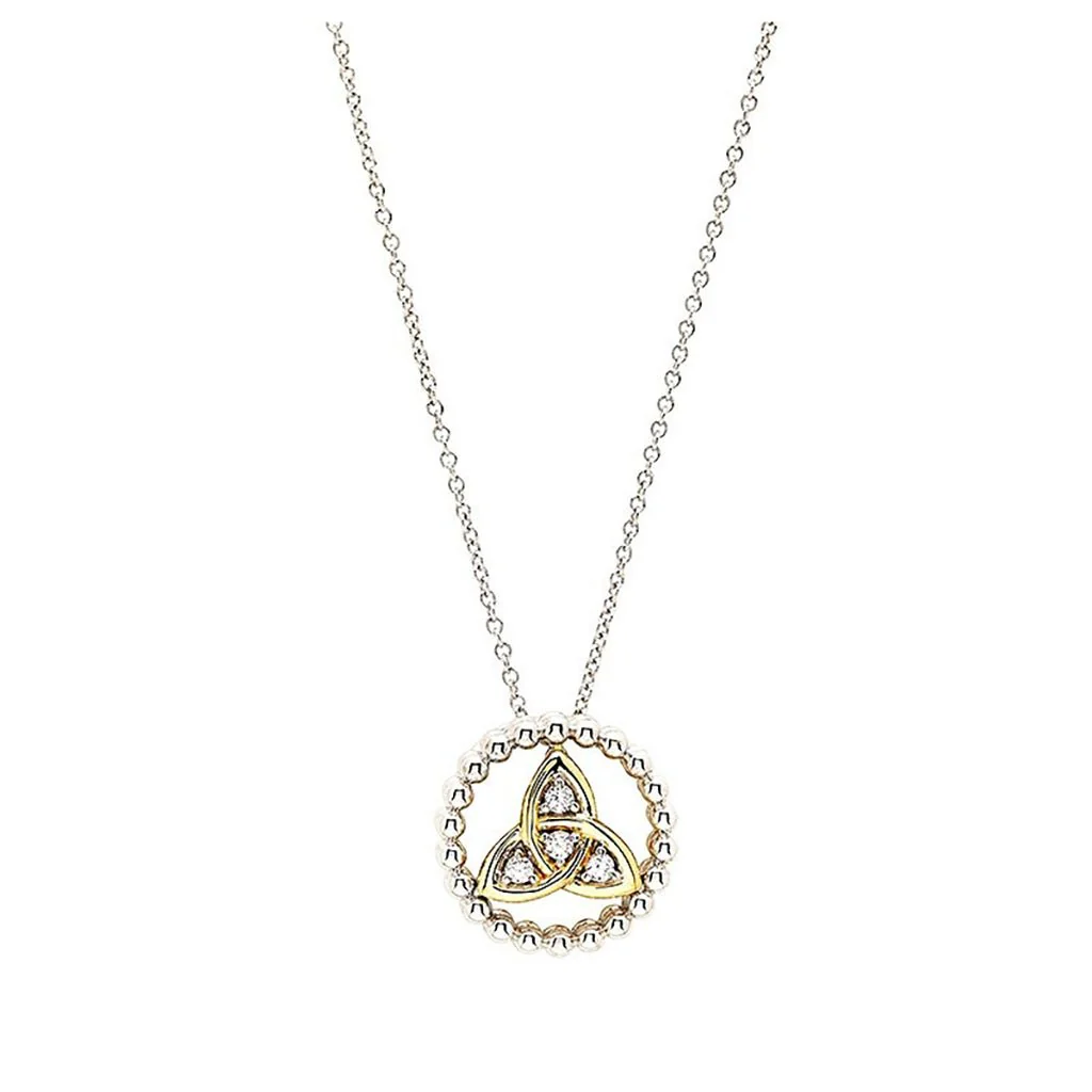 Shanore : Sterlin Silver CZ Trinity Knot Necklace with Gold Plate - Image 3