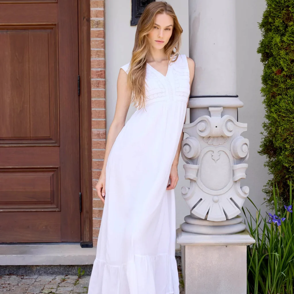 Charlie B : Embroidered Cotton Blend Maxi Dress Natural White - Image 4