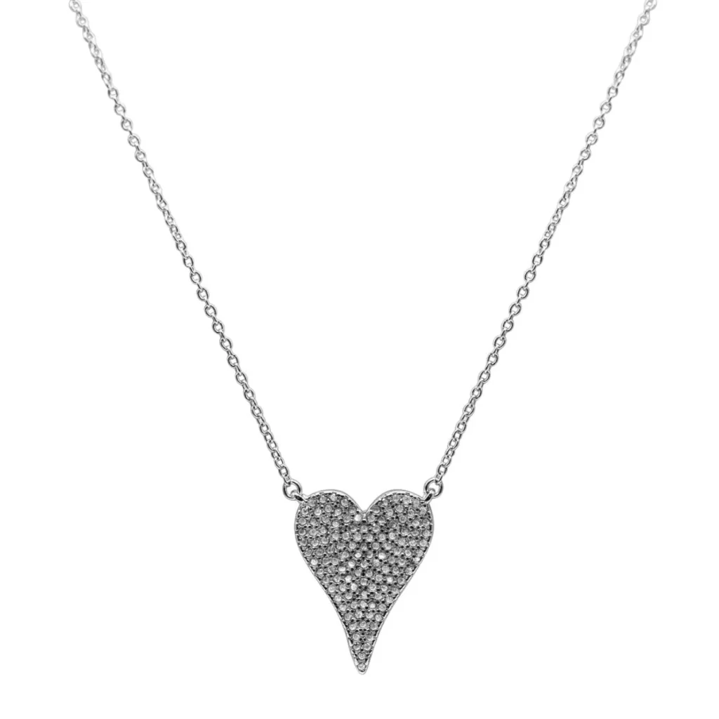 Stia : Dripping CZ Heart Necklace-Sterling Silver With Rhodium Plating