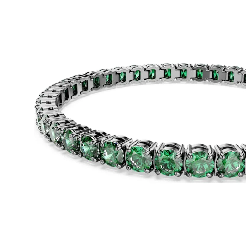 Swarovski : Green Ruthenium Plated Tennis Bracelet - Image 2