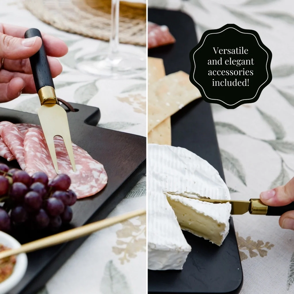 The Bamboo Abode : 7 Piece Black Charcuterie Board Gift Set - Image 2