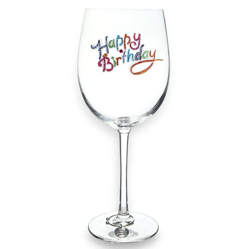 The Queens' Jewels : Happy Birthday Jeweled Stemmed Wineglass
