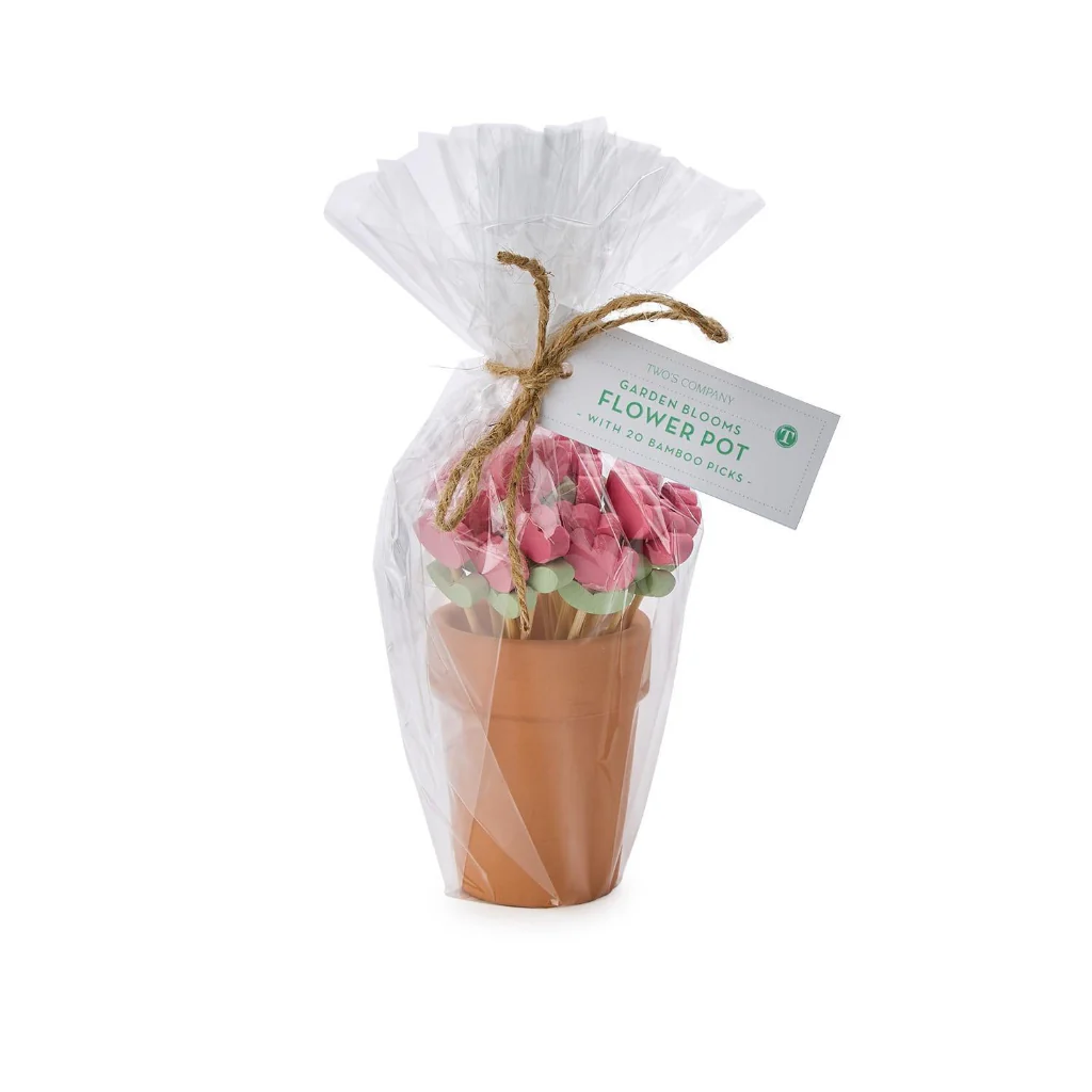 Twos Company : 16 Pc Flower Cocktail Picks in Flower Pot Holder - Image 2