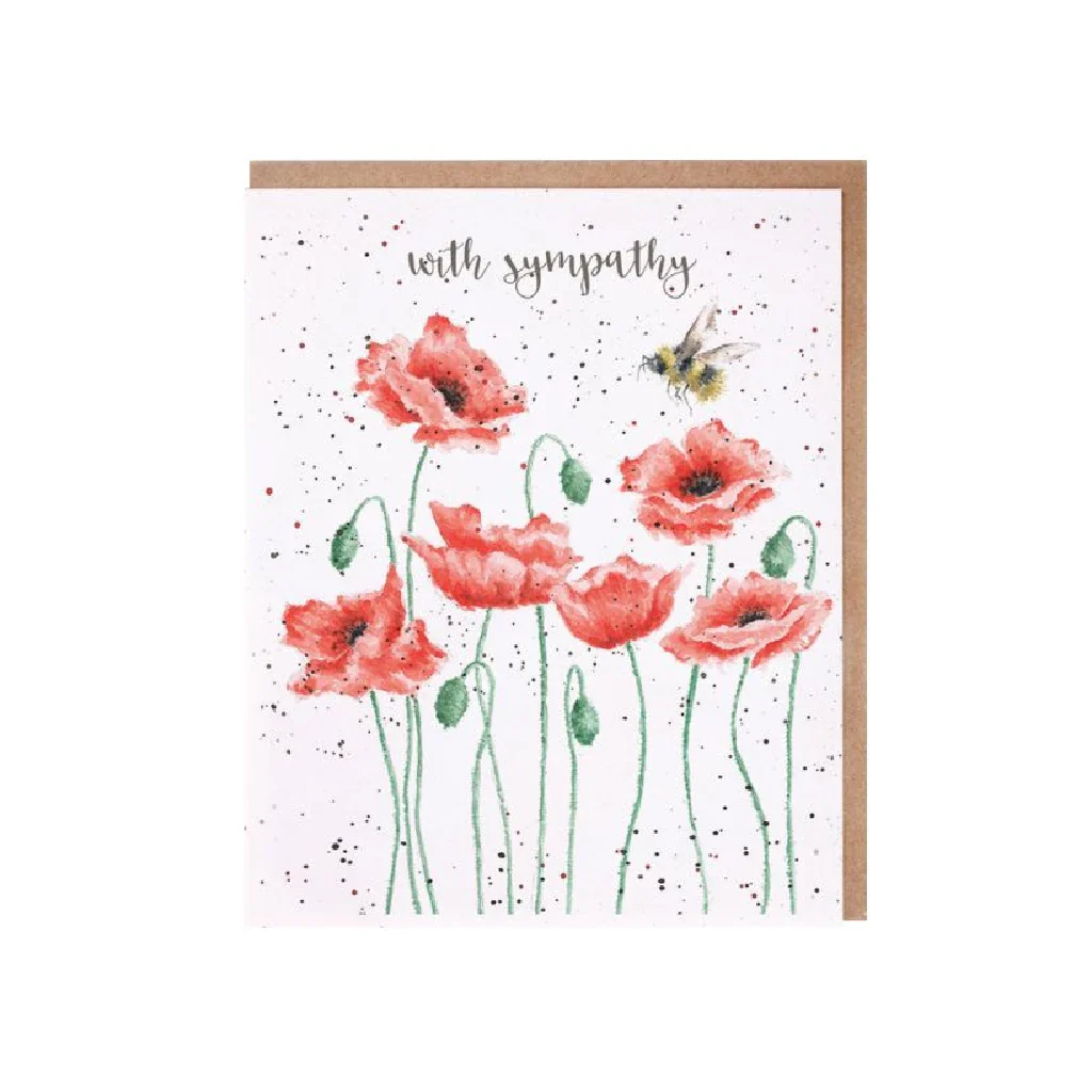 Wrendale: Poppies and Bee Sympathy Greeting Card